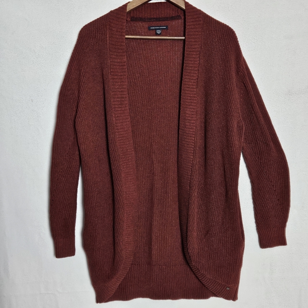 American Eagle AEO womens Rusty Red Open Cardigan Knit Sweater Medium